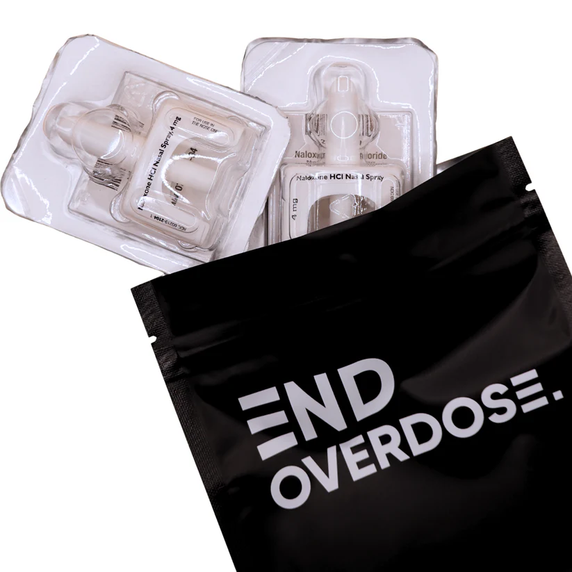 End Overdose naloxone nasal spray and branded pouch