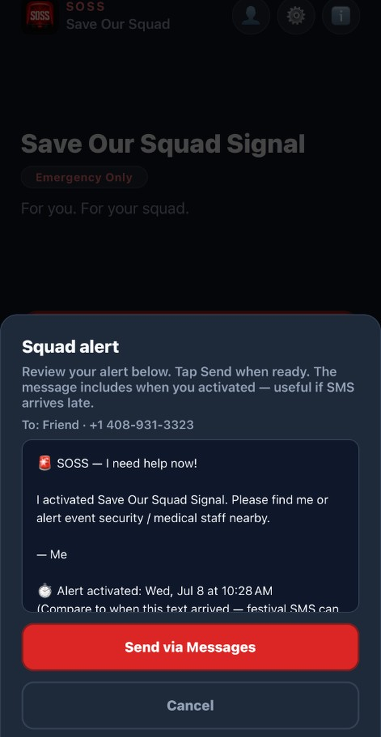 Review squad alert before sending