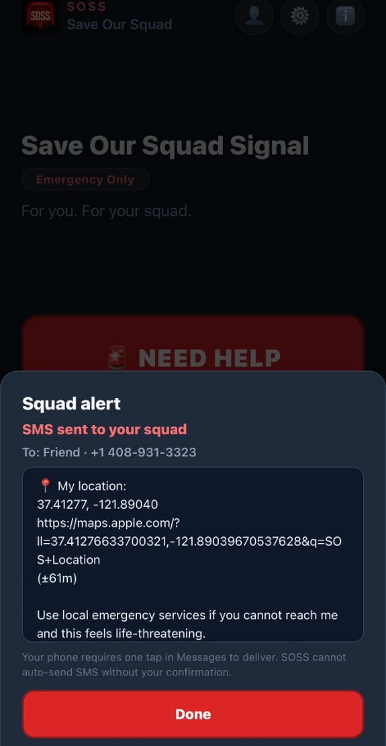 SOSS confirms after you send the text